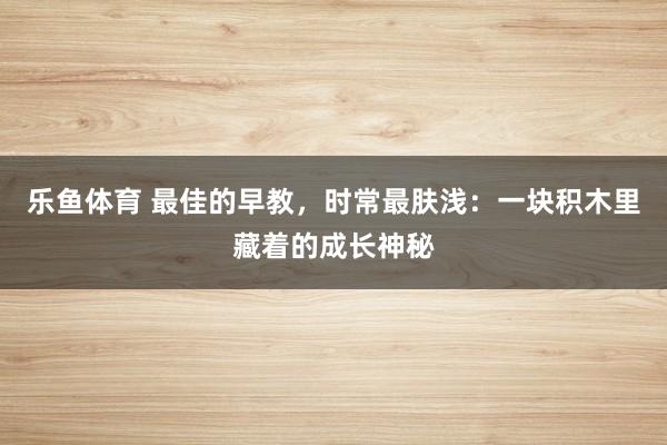 乐鱼体育 最佳的早教，时常最肤浅：一块积木里藏着的成长神秘