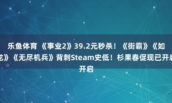 乐鱼体育 《事业2》39.2元秒杀！《街霸》《如龙》《无尽机兵》背刺Steam史低！杉果春促现已开启