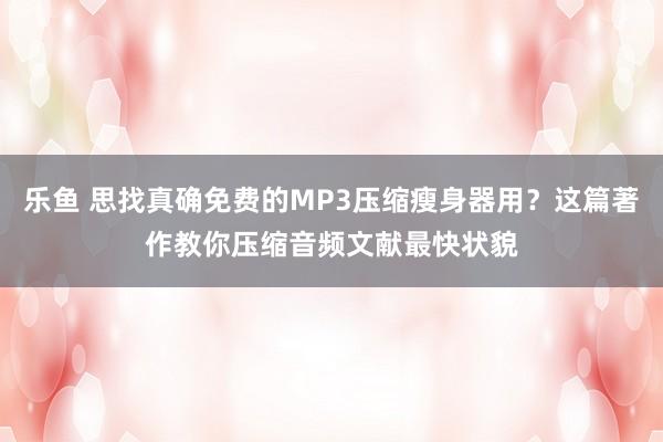 乐鱼 思找真确免费的MP3压缩瘦身器用？这篇著作教你压缩音频文献最快状貌
